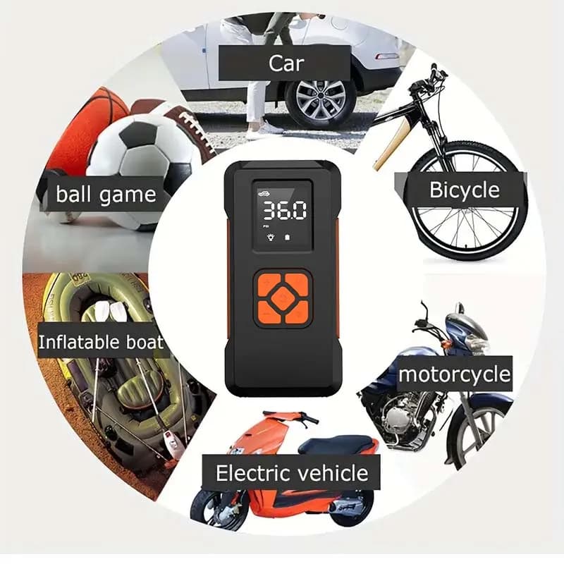 Pompa d'aria digitale wireless 37Wh (10000mAh/3,7V) Compressore d'aria portatile Avviatore di emergenza 2 in 1 e gonfiatore di pneumatici