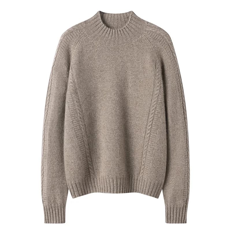 2025 Women's 100% Cashmere Sweater Semi-High Neck Twist Loose Knitted Pullover Fashion Warm Thick High-End Tops Cashmere Shirt