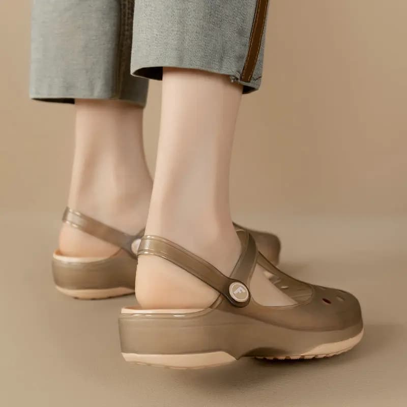 Summer 2025 Women's Mary Jane Clog Shoes Soft Bottom Jelly Garden Slippers Anti-Slip Maternity Sandals Casual Style EVA Outsole