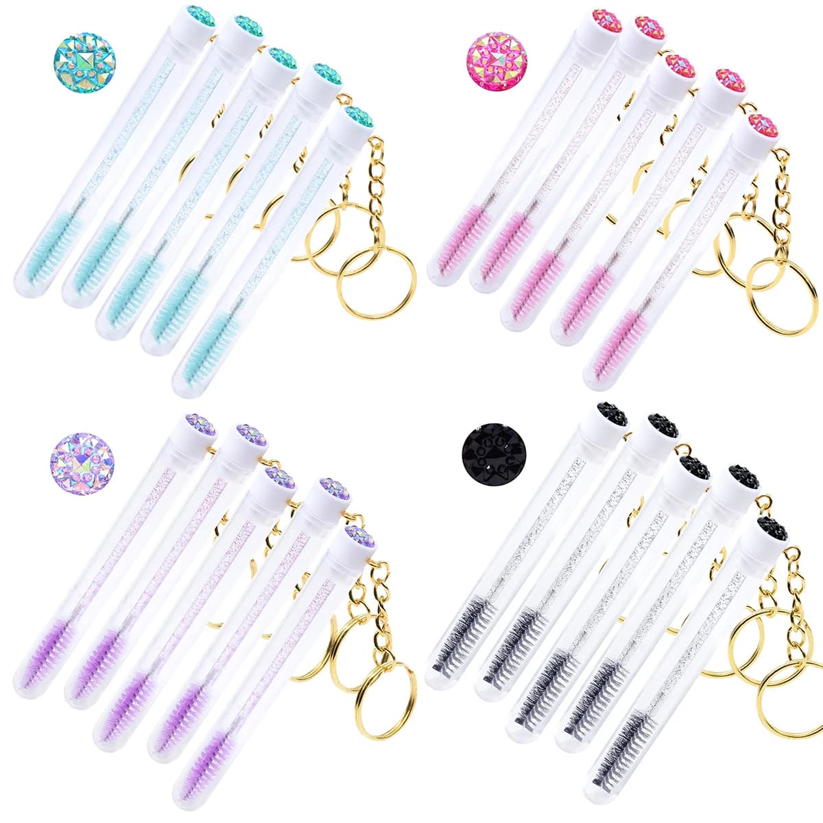 5 pcs Reusable Brush for Eyelashes Tubes With Keyring Sparkling Eyebrow Lash Mascara Bacchette Tubes Container Lash Spoolies Pettine Brushes