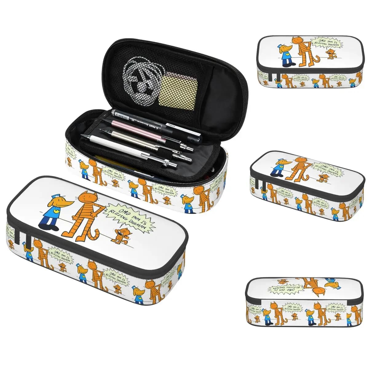 Dog Man Lil Petey e Big Petey Fan Art Astuccio per bambini Astuccio per penne scolastiche Astuccio per matite Forniture di cancelleria Astuccio portapenne