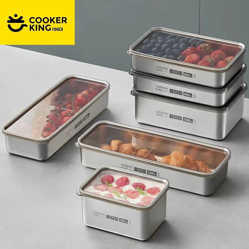 Contenitore per la conservazione degli alimenti COOKER KinG in acciaio inossidabile 304, contenitore sigillato specifico per frigorifero con coperchio, per frutta, ufficio, pranzo.