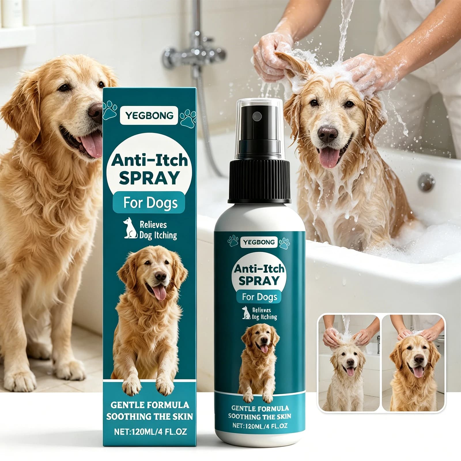 Spray per la Cura della Pelle degli Animali Yegbong, Allevia il Prurito, Uso Esterno, Idratante per Cani, Cura Quotidiana Sicura per la Pelle degli Animali, 120ml