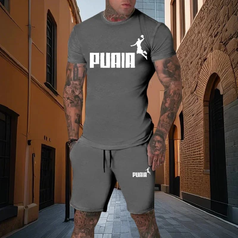 Completo estivo da uomo in due pezzi, set sportivo casual da uomo, set stampato a maniche corte, t-shirt da uomo + pantaloncini, abbigliamento sportivo da fitness