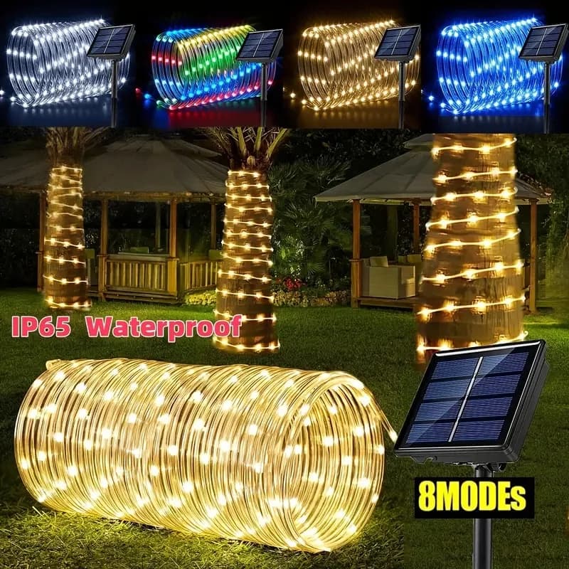 Solar Energy LED Corda Lights with 8 Modes, Metal Lights for Outdoor Decorations, Garden, Camping, Trees and Flowers