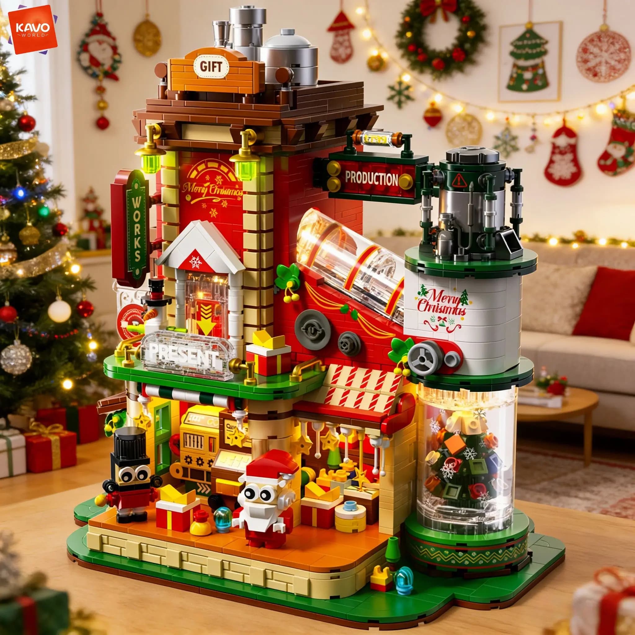 KAVOWORLD Set di Costruzioni Natalizie da 2782 Pezzi con Luci LED, Giocattoli Festivi da Assemblare per Bambini, Decorazione per la Casa