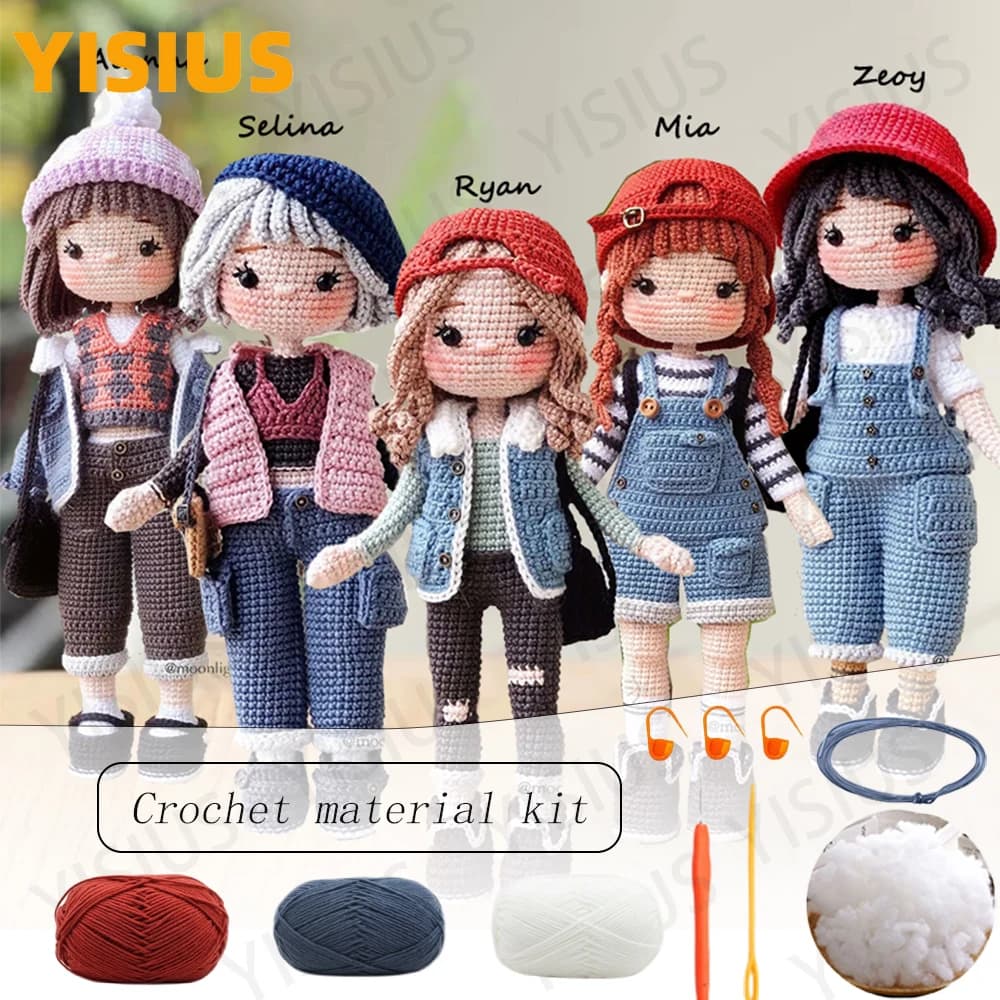 Set di materiali per uncinetto per bambole all'uncinetto Amigurumi per ragazze all'uncinetto, filato per maglieria per accessori per la casa, modello artigianale, ornamenti fatti a mano