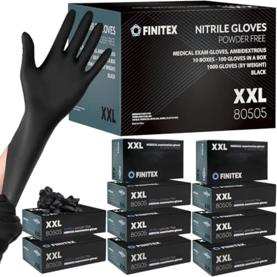 Guanti Monouso in Nitrile Nero FINITEX per Esami Medici, 5 mil, Senza Polvere, Senza Lattice, 1000 Pezzi