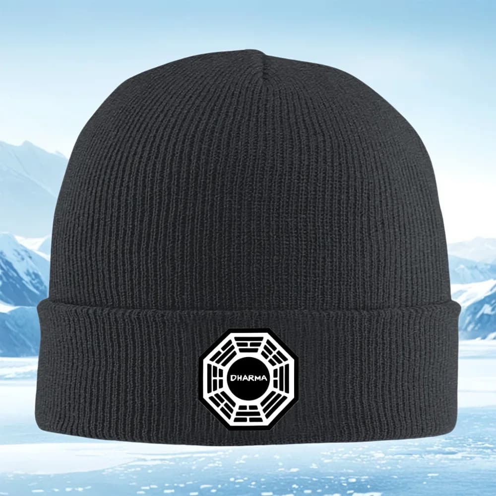 2026 Octagon shape design,black circle,white words Men Women Unisex Knitted Hat Beanie Pullover Cap Winter Thermal Warm Christma