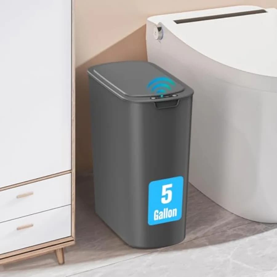 Cestino Automatico da Bagno da 5 Galloni con Sensore di Movimento Senza Contatto, Pattumiera Intelligente in Plastica Sottile con Coperchio per Bagno