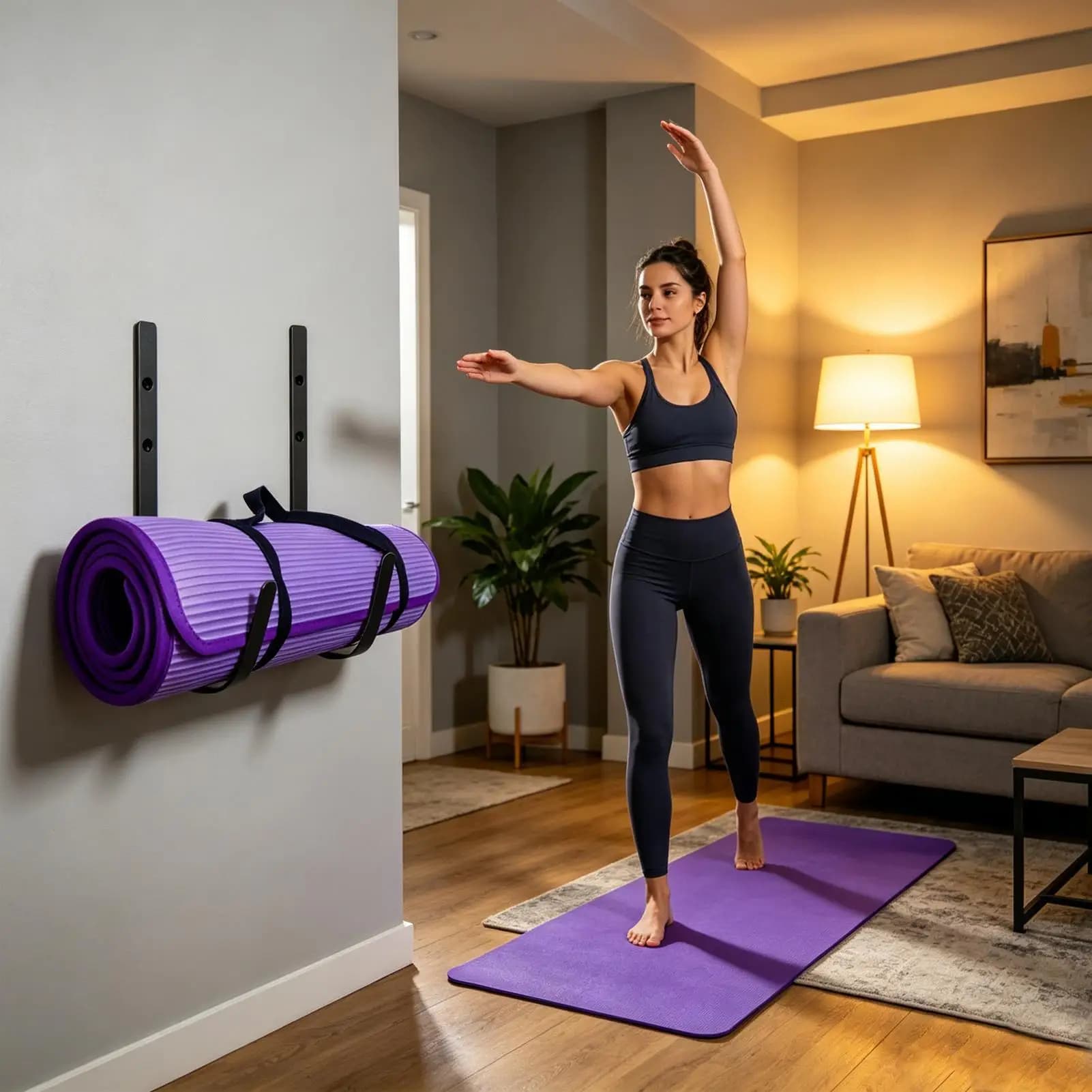 Yoga Mat Wall Mount Foam Roller Shelf Curved Design Yoga Mat Storage Rack For Room Garage Studio Fitness Pilates Exercise