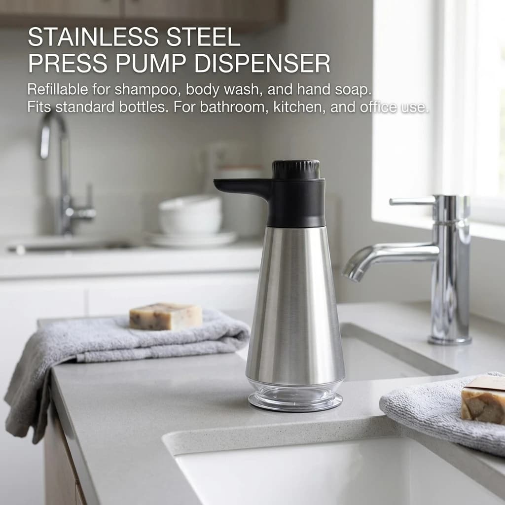 Soap Dispenser Stainless Steel Refillable Pump Bottle Leakproof Container for Bathroom Sink Shower Hotel