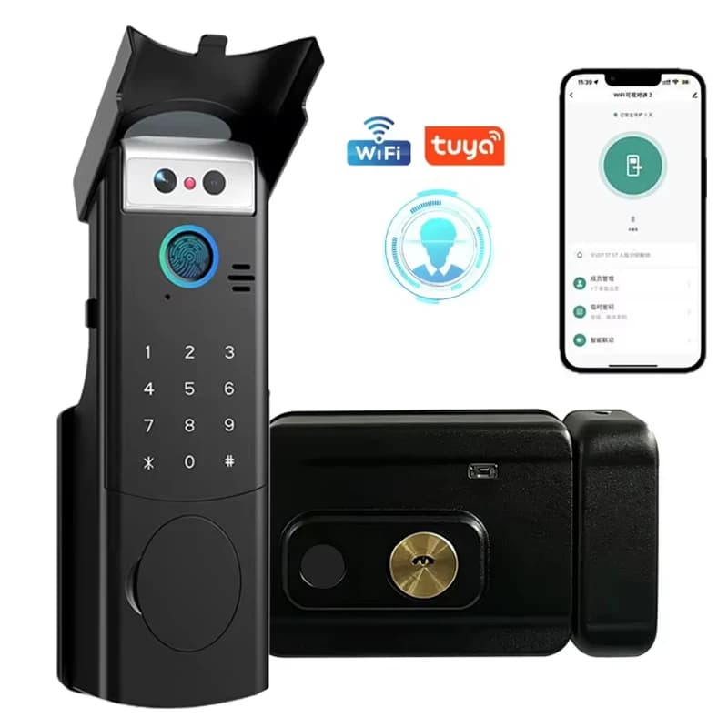 Serratura Intelligente WiFi Tuya per Esterni, Impermeabile, con Riconoscimento Facciale 3D, Codice Digitale, Senza Chiave, App, Impronta Digitale e Batteria Ricaricabile