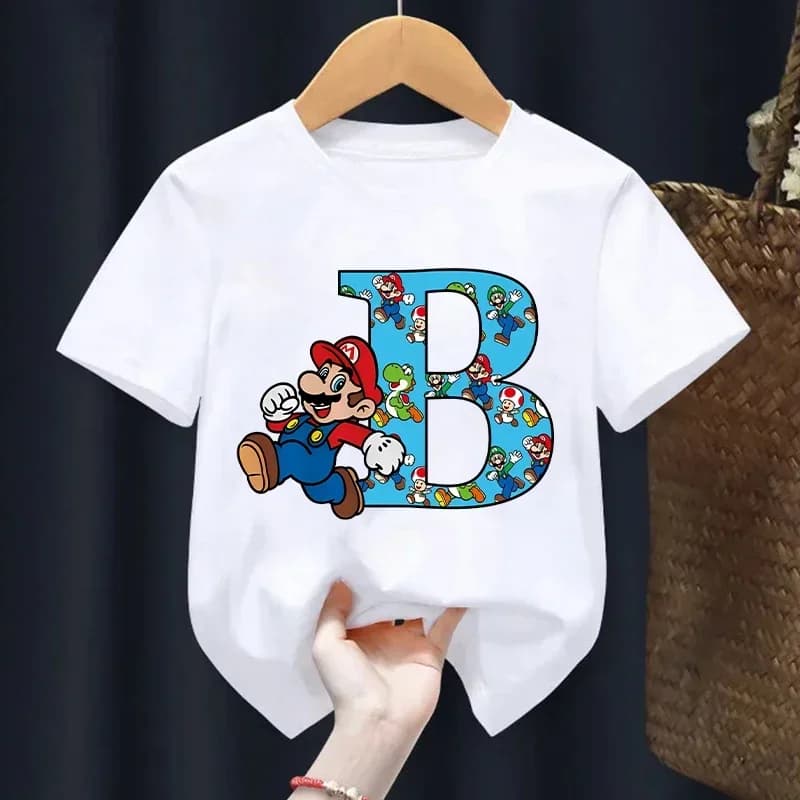 Nuove T-shirt per Bambini 2026 con Stampa di Lettere e Nomi, Figure Kawaii Cartoon, Magliette a Maniche Corte per Ragazzi