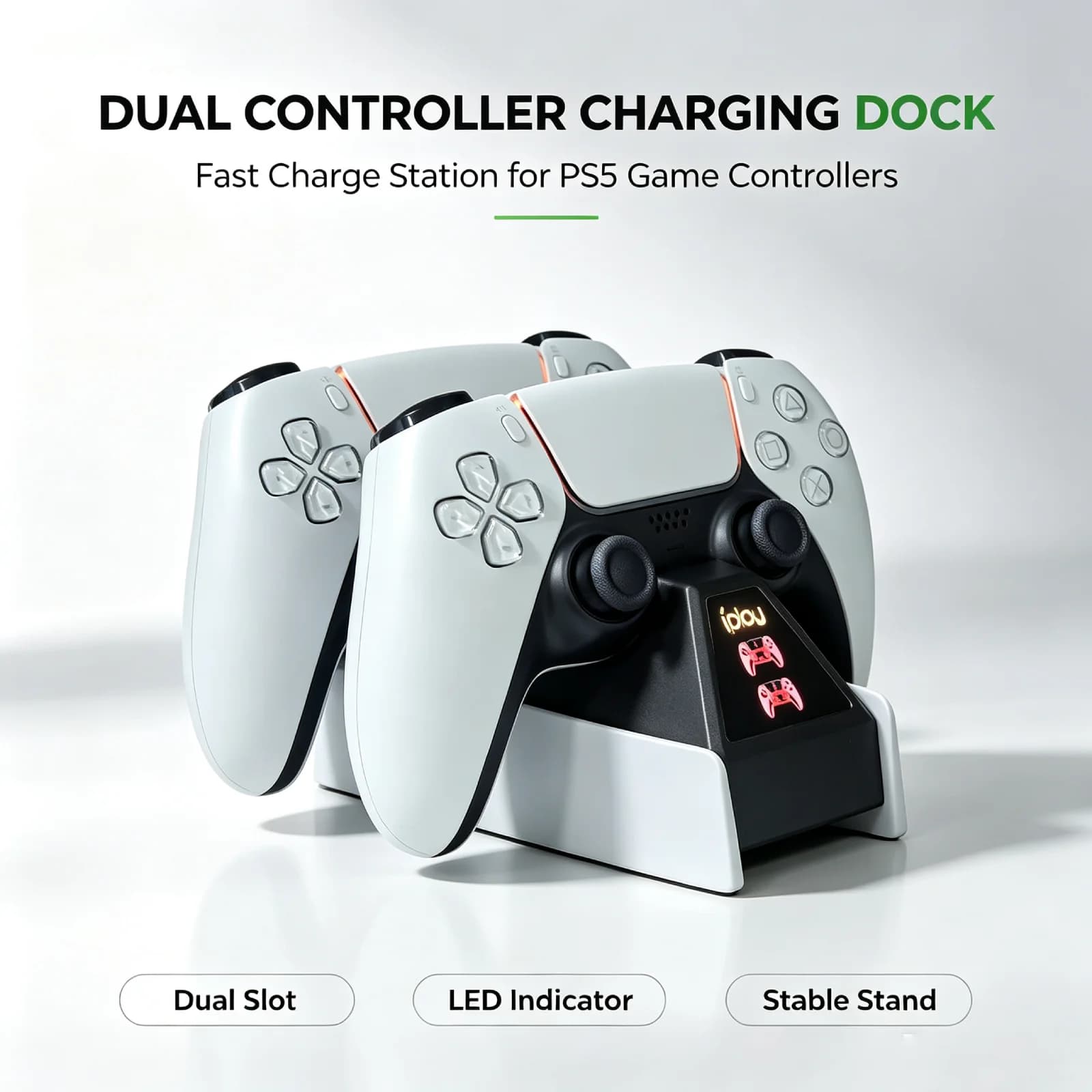 Dual Charging Dock for PS5 Controller Contact Charging Station LED Indicator Fast Charger Stand Gaming Accessories