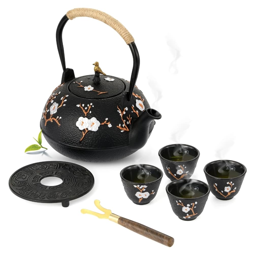 1200 ml cast iron teapot with 4 cups Universal antique tableware set for gas/alcohol/electric stoves