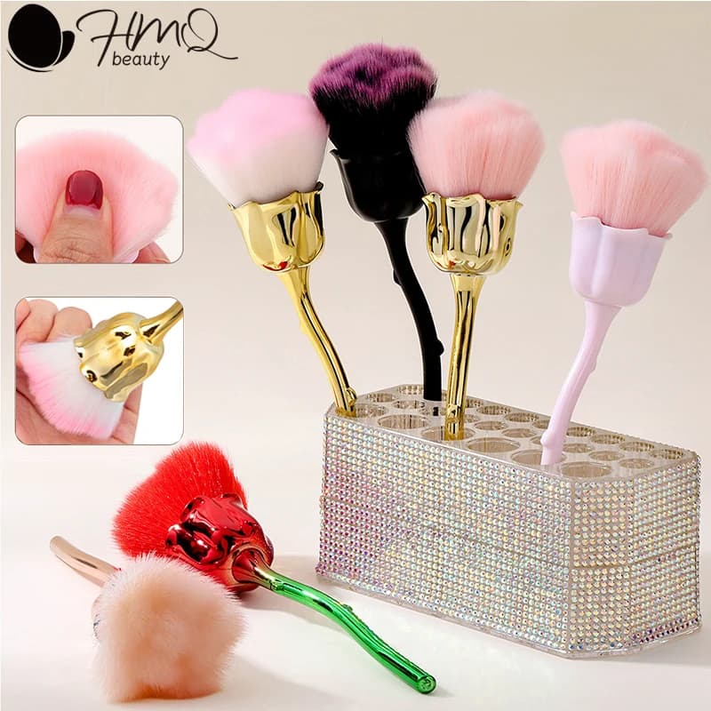 Pennello per trucco a forma di fiore di rosa Pennelli per cipria sciolti per trucco rotondo Pennello per rimozione polvere per lucidatura delle unghie Strumenti per trucco di bellezza