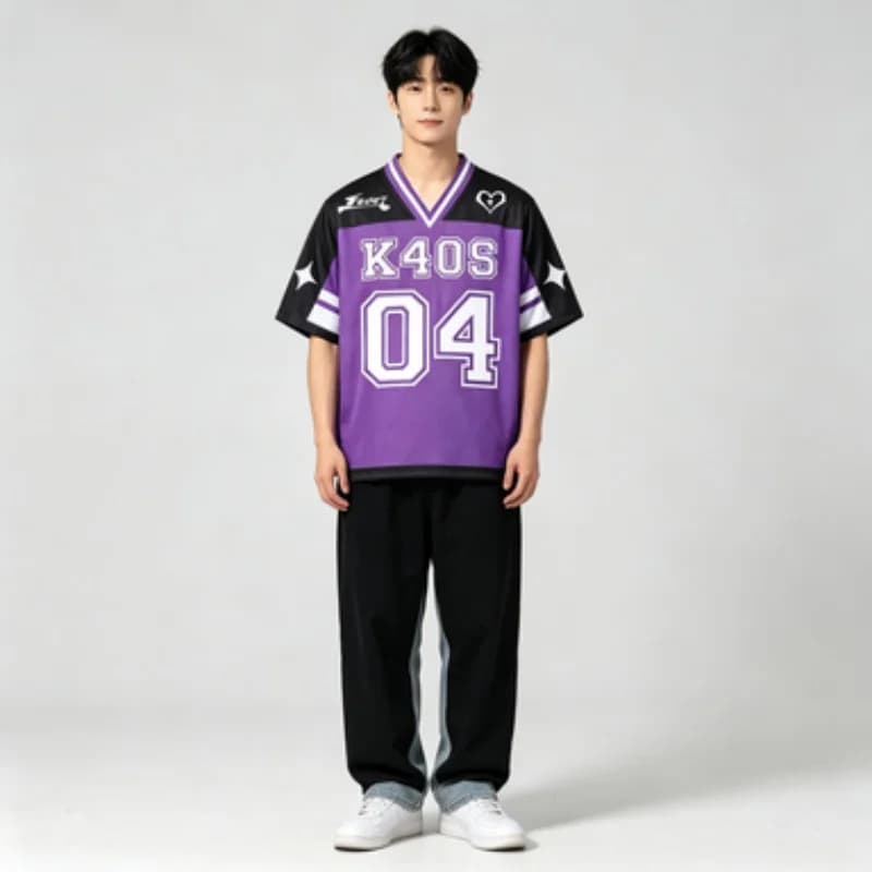 2026 Unisex K-pop Style Jersey T-Shirt Breathable Mesh Short Sleeve Casual Streetwear Retro Sports Parent-child T-shirts Tops