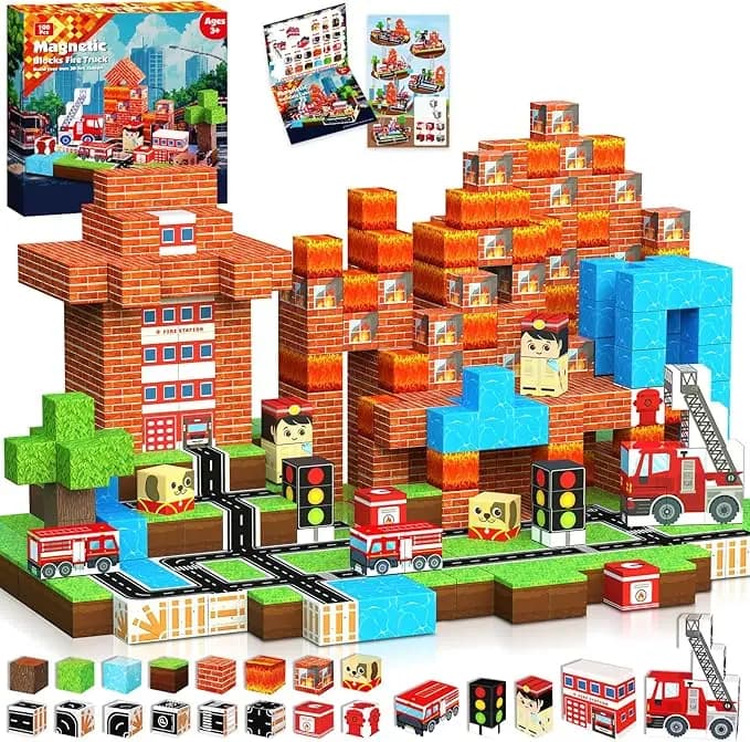 Blocchi magnetici 100 pezzi Costruisci set di fattoria della foresta delle miniera, piastrelle magnetiche Blocchi di costruzione Giocattoli per bambini STEM Giocattoli sensoriali da esterno per 3+