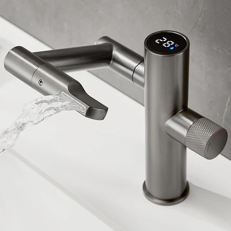 Miscelatore per lavabo acqua calda fredda per bagno, rubinetto per lavabo a LED con display digitale con rotazione a 360 gradi Spruzzatore a flusso multifunzione