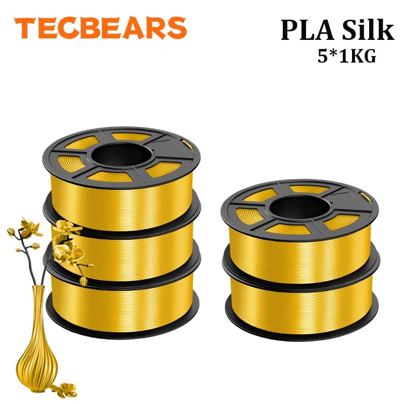 TECBEARS 3D Printer Filament Silk 1.75mm 5Rolls Multi Color PLA+SILK Vacuum Packaging No Bubble for FDM 3D Printer Materials