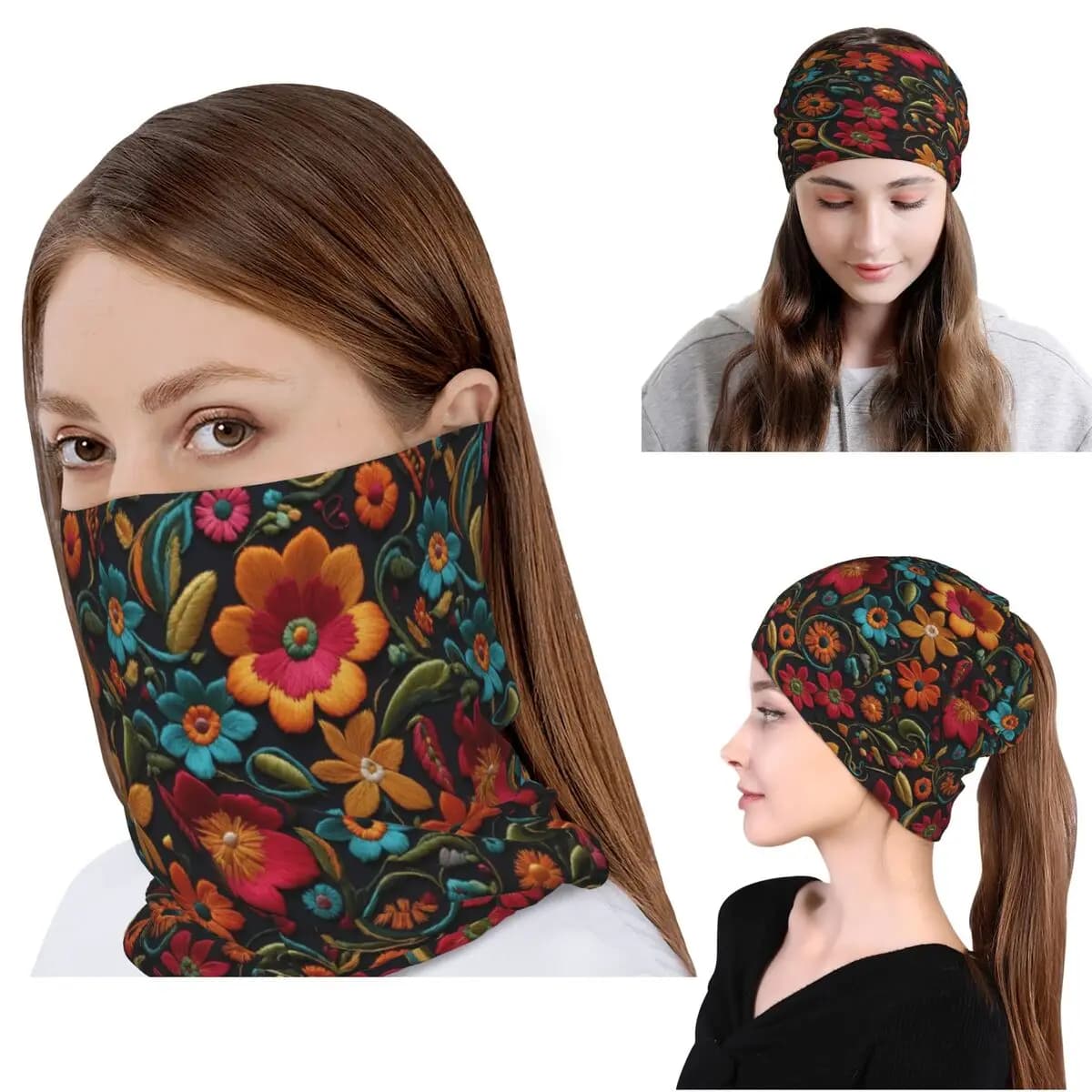 Sciarpa Multifunzione Messicana con Motivi Floreali, Bandana, Maschera per il Collo, Sciarpa per Ciclismo, Berretto per Adulti Lavabile