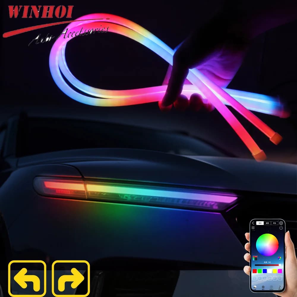 Faro per auto Drl Strip RGB Scan Start Strisce LED al neon sequenziali Luci di marcia diurna con indicatori di direzione Gruppo luci automatiche
