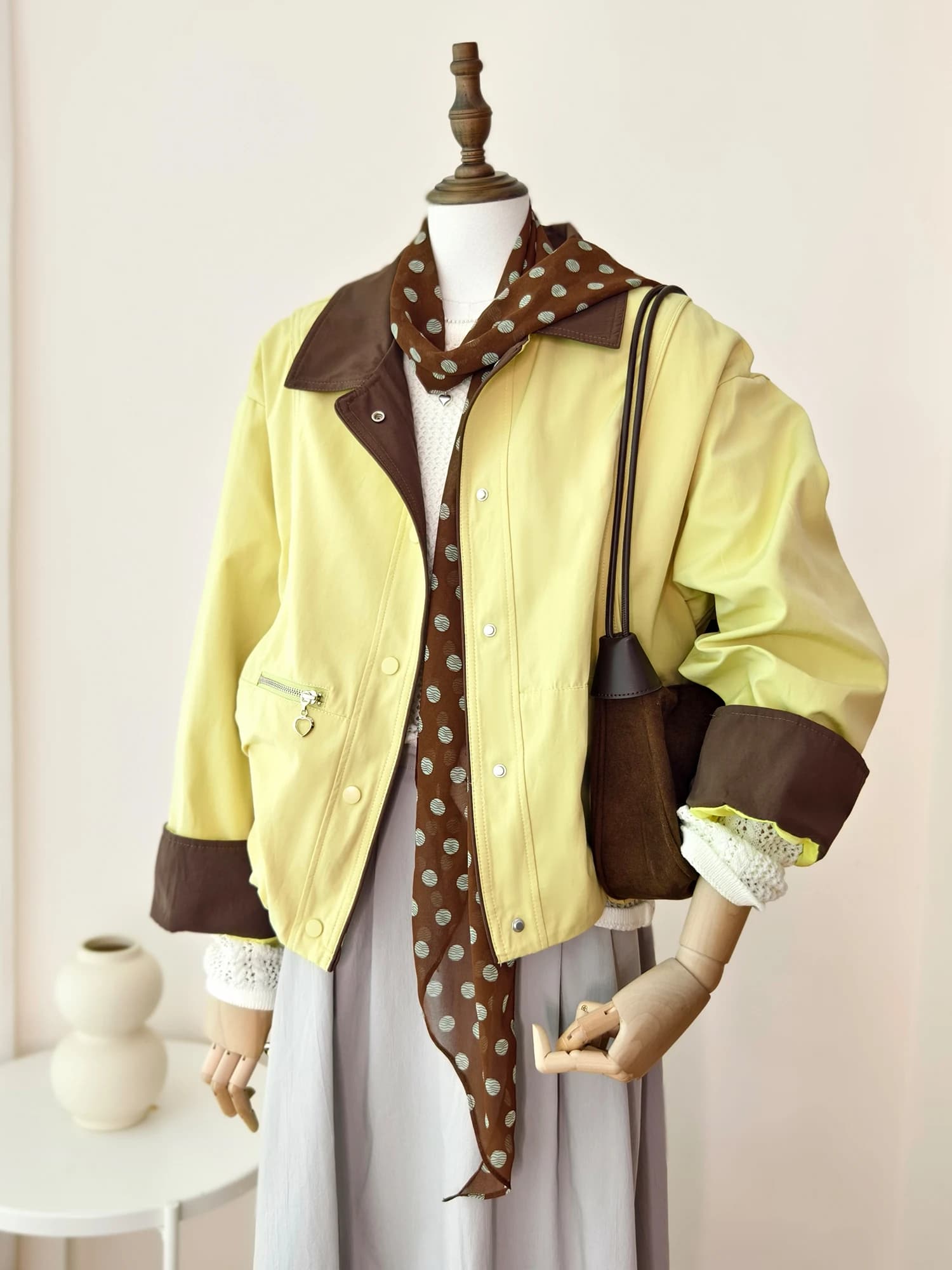 Casual Style Cotton Polyester Blend Jacket Small Flower Bud Dyeing Washed Loose Fit Zipper Closure Long Sleeve Women's Coat