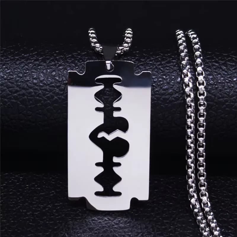 Gothic Blade Razor Pendant Necklaces Men Black Color Stainless Steel Chain Necklace Aesthetic Jewelry Collier Homme N423S01