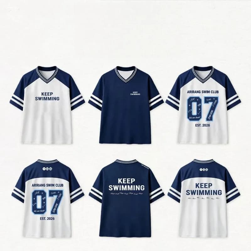 2026 New BTS Summer KPOP Men's Group ARIRANG KEEP SWIMMING V-neck T-shirt Loose, Oversized, Breathable Unisex Y2K Retro Top