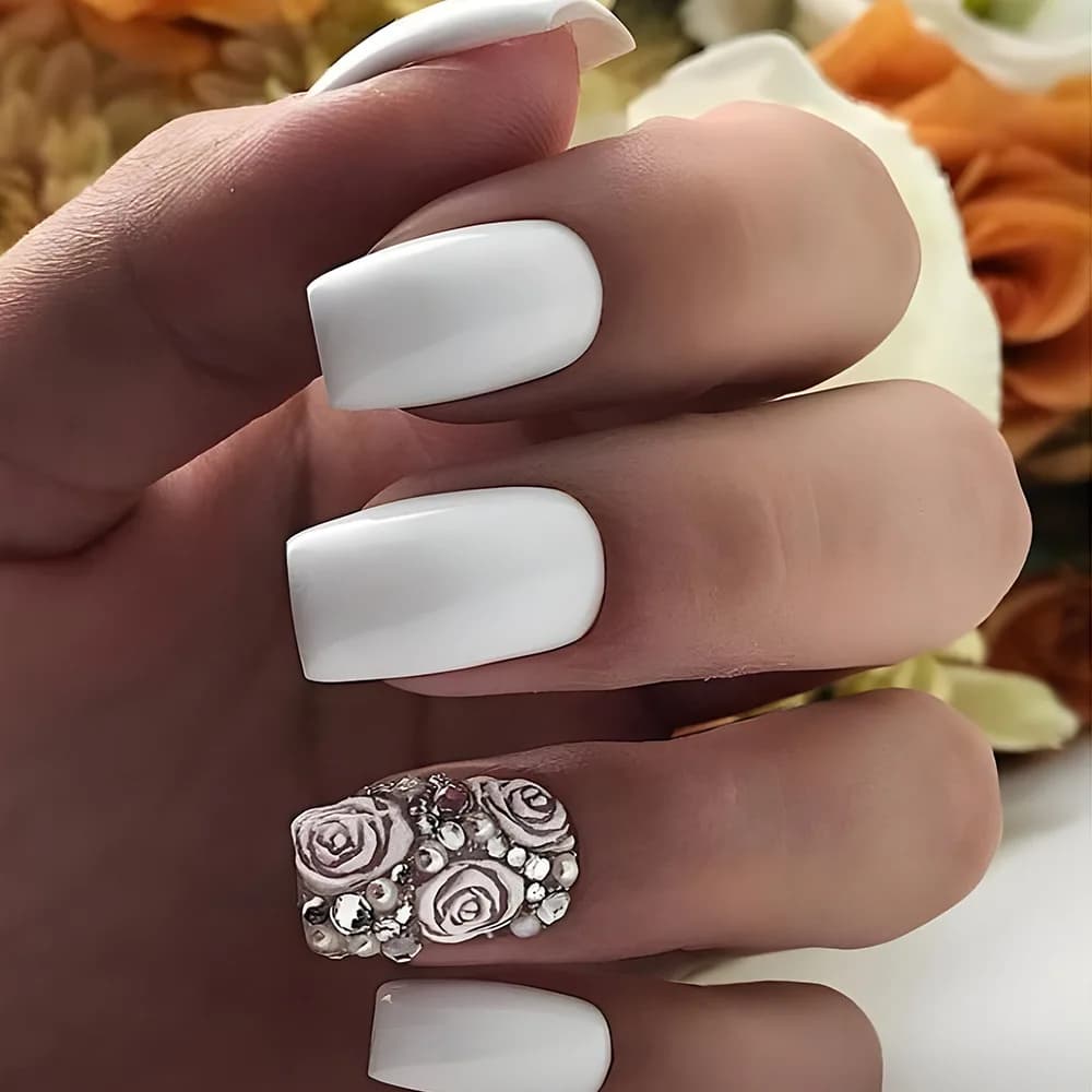 Nuovi Adesivi per Unghie Minimalisti con Strass 2026: Elegante Nail Art con Rose Bianche