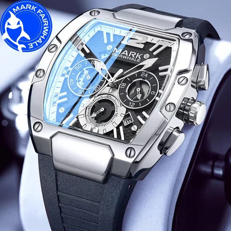 MARK FAIRWHALE Orologi da uomo 5950 Tonneau Dial Nuovi orologi da polso al quarzo Sport Trend Cronografo luminoso Orologio da uomo impermeabile