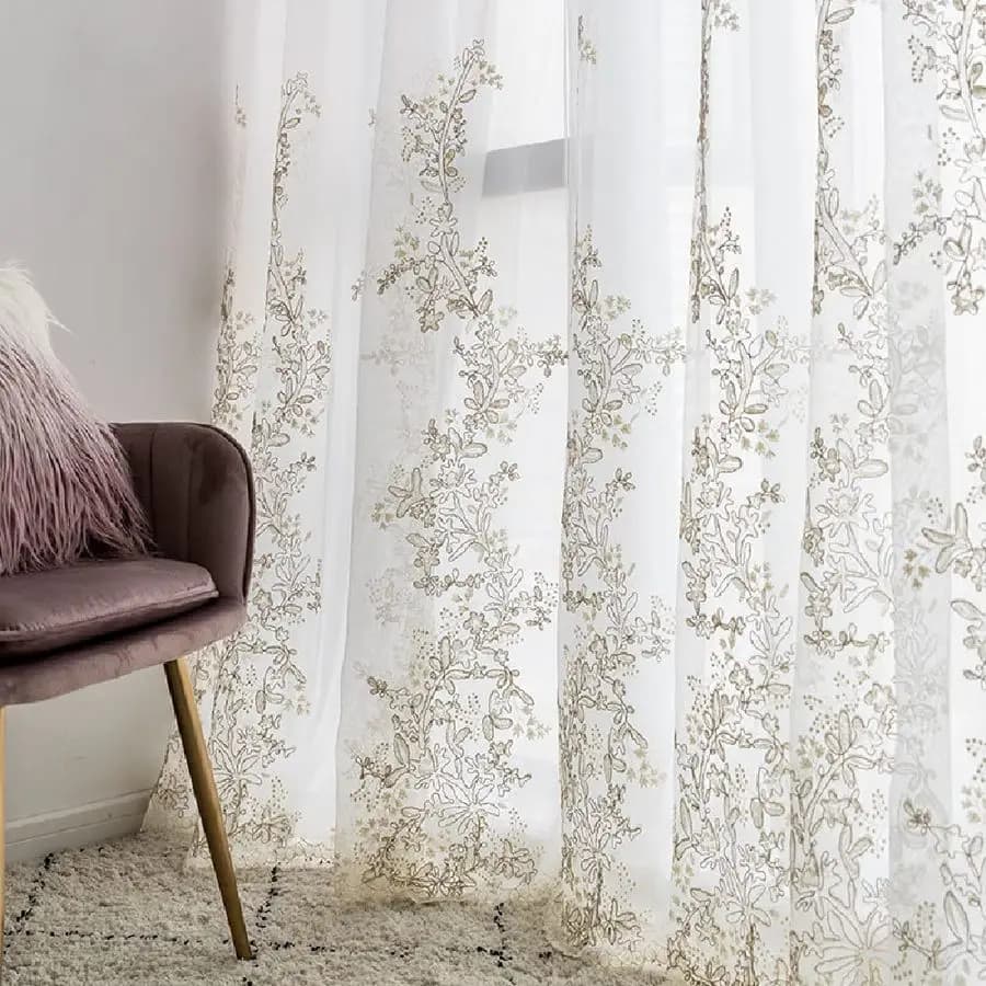 1 Paio di Tende in Tulle Ricamate di Lusso per Soggiorno e Matrimoni, Tende Trasparenti con Fiori Dorati 3D, Bianche, 63x84 Pollici