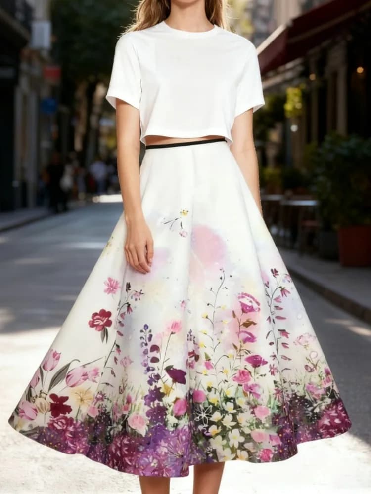 Lemongor Gonne Longuette High Waist Elastic Printed Women's Floral 2026 New spring loose elegant evening trapeze skirt for parties