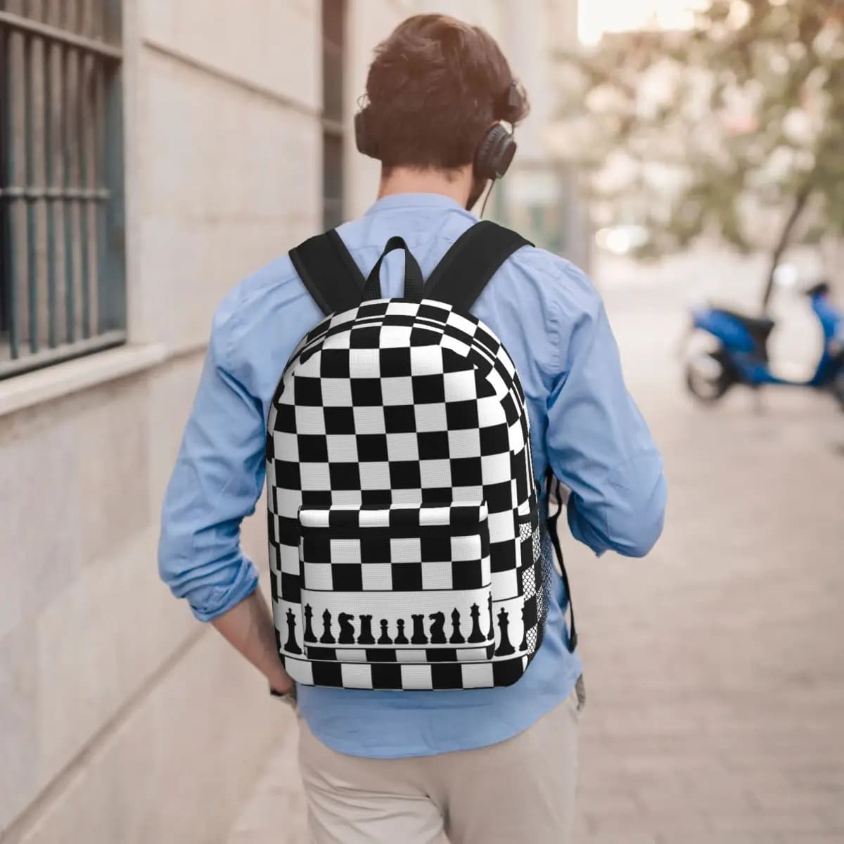 Zaino a scacchi con griglia bianca e nera, borsa per libri per ragazzi e ragazze, borsa da scuola per bambini, borse a tracolla per computer per uomini e donne