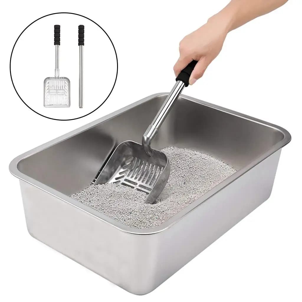 Update Cat Litter Scooper Tool Long Handle No-Bending with Hole Sifter Lightweight Detachable Supplies