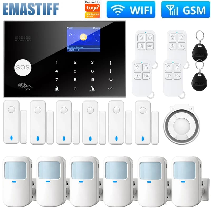 WIFI Alarm System for tuya Home WIFI GSM Security Alarm Panel with Temperature and Humidity Display Work Alexa Tuya Smart App
