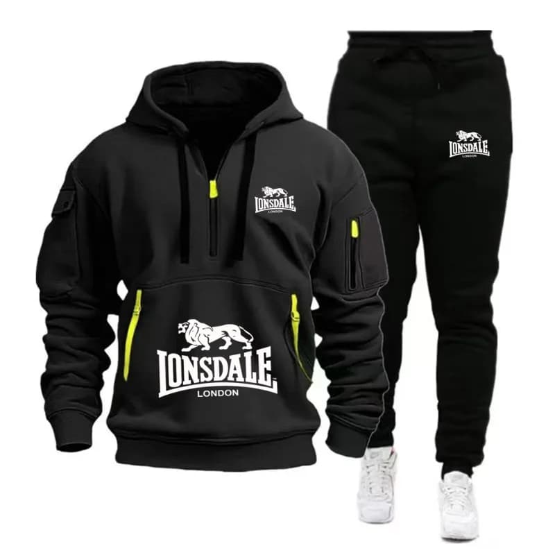 LONSDALE Set Felpa con Cappuccio e Tasca a Canguro da Uomo 2026 Nuovo Completo Autunno Inverno in Pile + Pantaloni Sportivi Tuta 2 Pezzi Casual Fitness