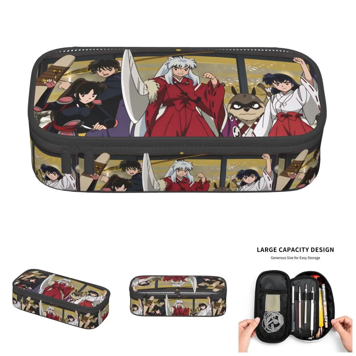 Simpatico astuccio Inuyasha Kagome Higurashi per ragazzi e ragazze, astuccio grande con spazio di archiviazione, astuccio per matite Miroku Sango Shippo, accessori scolastici