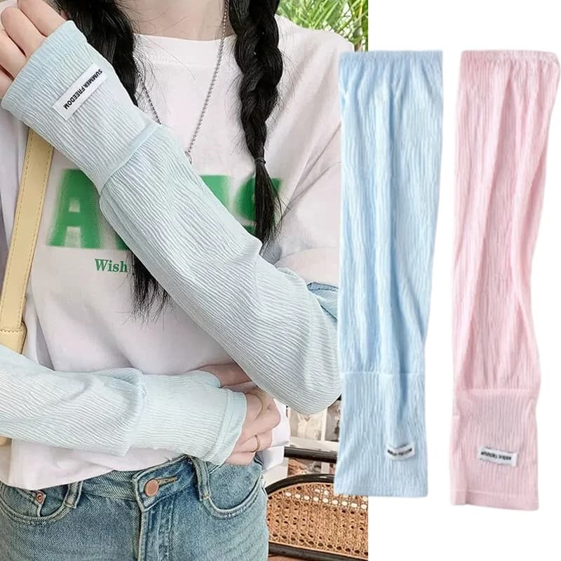 Soft Korean Ice Silk Cool Arm Sleeves Elastic Anti-Slip UV Protection Sun Arm Covers Breathable Thin Sunscreen Cuffs for Summer