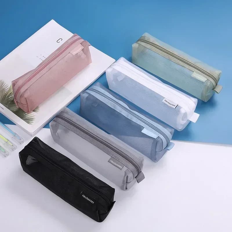Astuccio per matite trasparente per cancelleria Astuccio per penne in rete di nylon per studenti Astuccio unisex di grande capacità Materiale scolastico Organizzatore di cancelleria