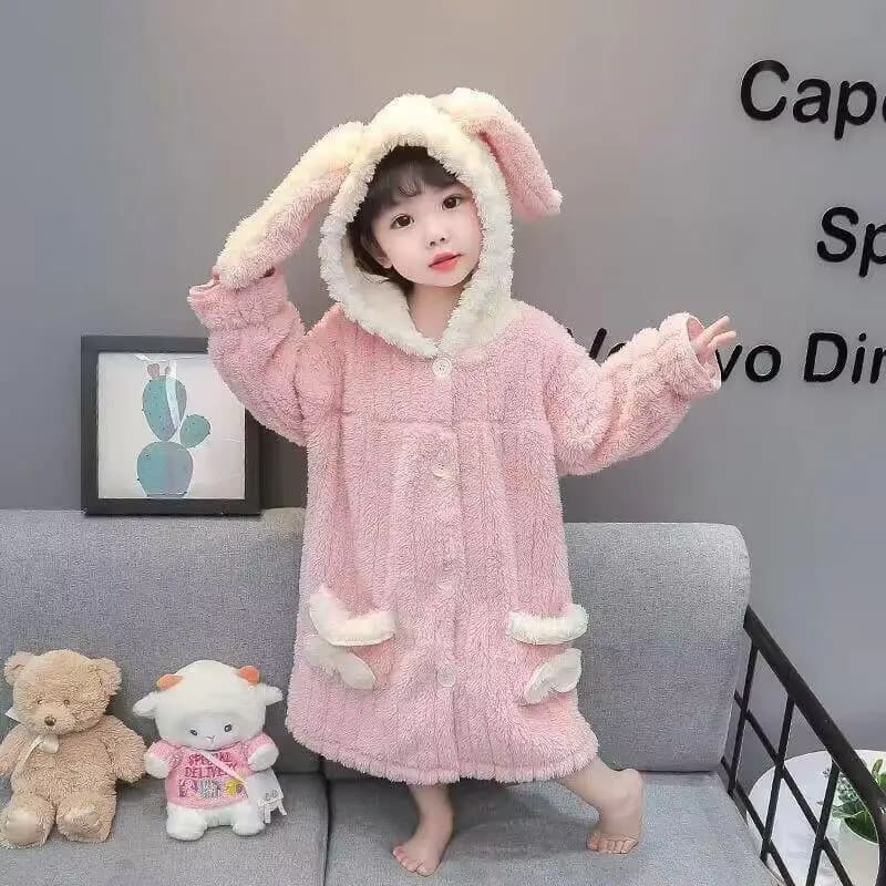 Hot Kawaii Girl Fashion Pigiama Student Winter Adding Casual Cartoon With Hood Long Sleeves Tent To Hot Bathrobe Children's Clothing
