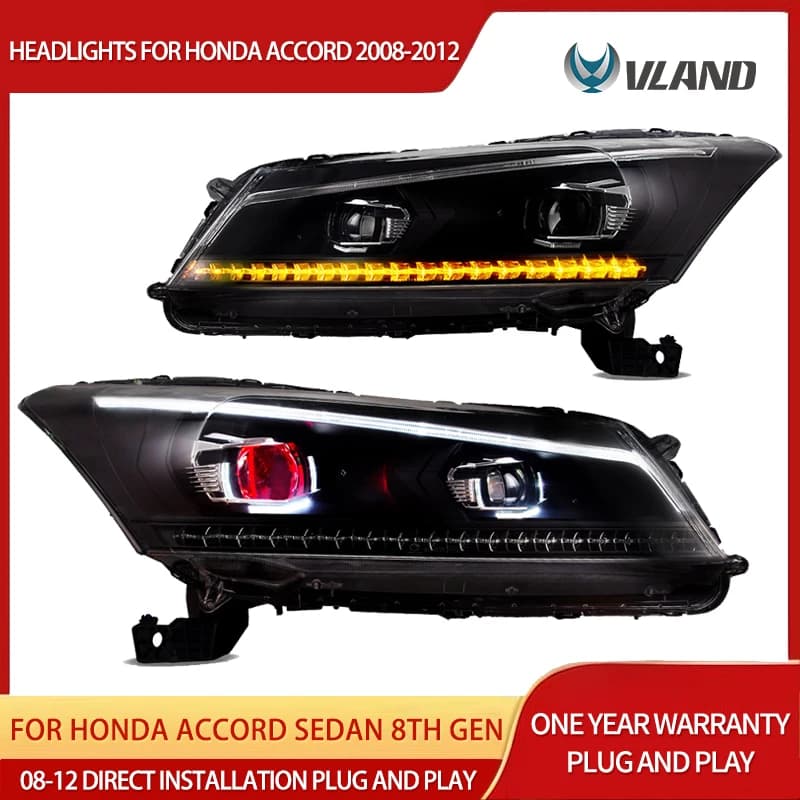 08-12 Accord Sedan 8a generazione VLAND Proiettore Fari LED neri DRL Indicatori di direzione sequenziali