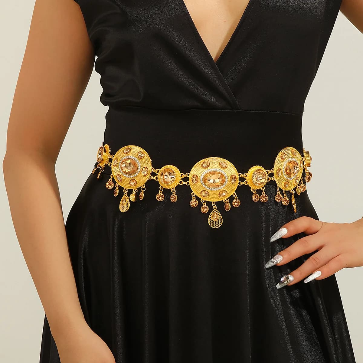 Moroccan Boho Egyptian Crystal Rhinestone Waist Bellybutton Chain Dancing Beach Women's Belt Suitable for Christmas Party Gifts
