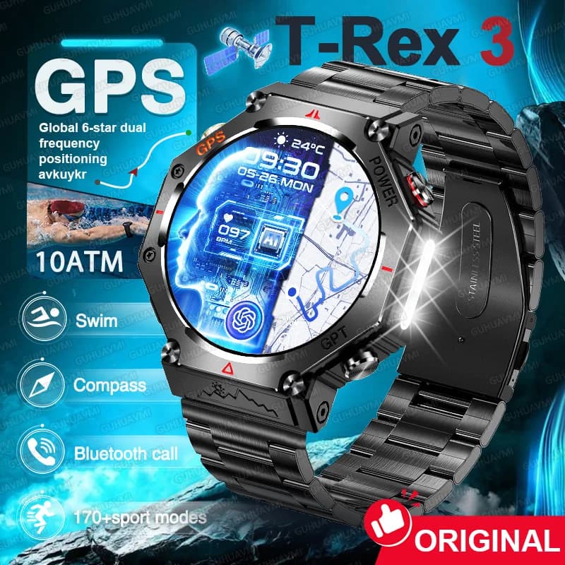 2025 New T-Rex 3 Ultra GPS Smart Watch 10 ATM Waterproof Built-in Dual-band GNSS Military compass Sport Nuoto Smartwatch Mens