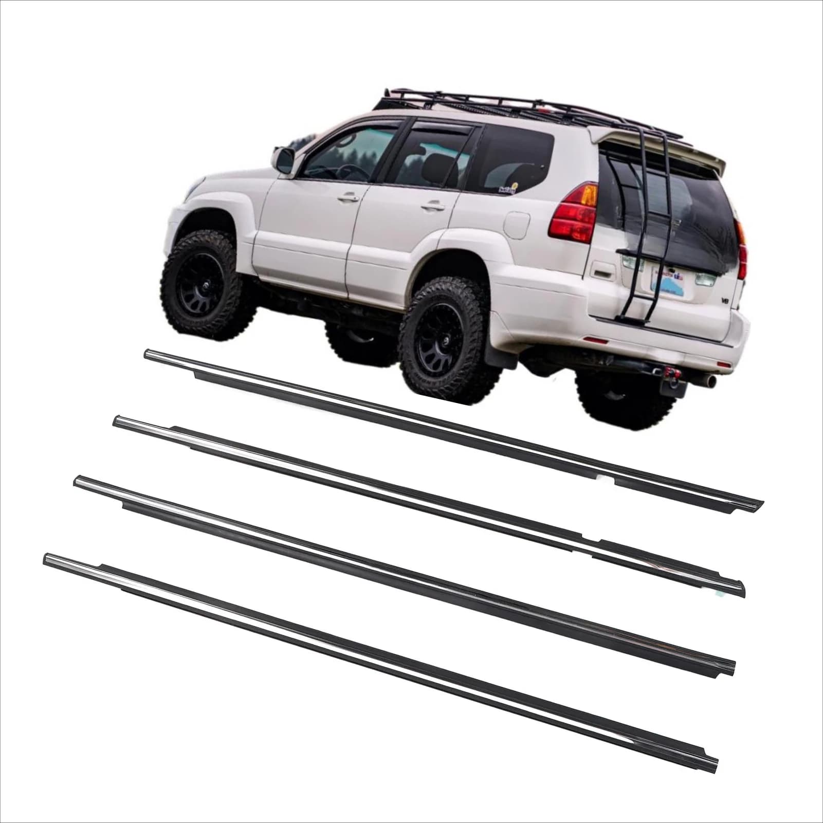 4 pezzi in gomma cromata per finestre esterne per Lexus GX470 2003-2009 Guarnizione guarnizione per Land Cruiser Prado 120 75711-60061