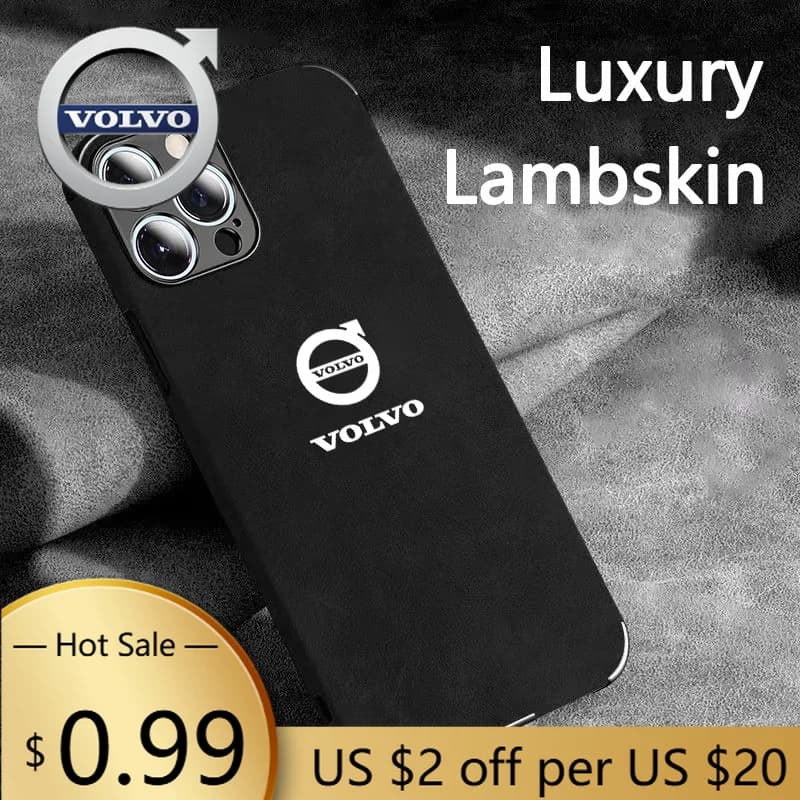 Coprimozzi per auto per Volvo Emblem Pelle scamosciata Custodia per telefono all-inclusive per iPhone 16 15 13 14 12 Pro Max Mini 8 XR XS 16 Plus 15Pro MAX Co