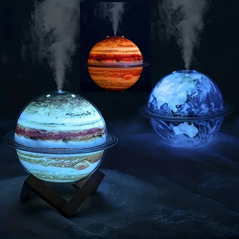 Umidificatore USB Creative Planet con luci LED colorate, diffusore per aromaterapia da 330 ml, base in legno silenziosa per decorazioni da tavolo, alimentato tramite USB