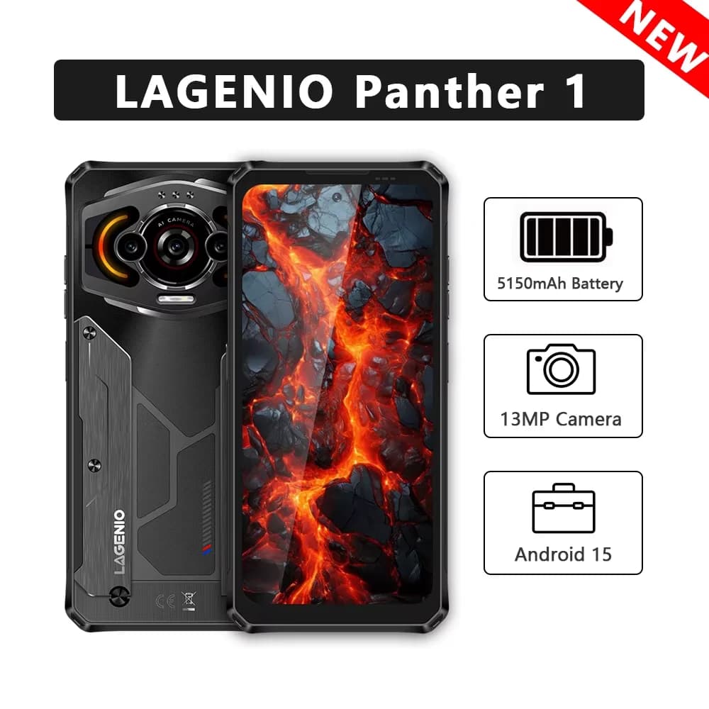 LAGENIO Panther 1 4G Smartphone robusto ultrasottile 6.7" HD 4GB+128 Unisoc T7250 Octa-Core 13MP 5150mAh Android 15 Fingerprint NFC