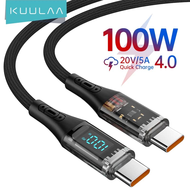 KUULAA cavo da tipo C a tipo C Display PD da 100W caricabatterie a ricarica rapida cavo trasparente da USB C a USB C per Xiaomi Macbook